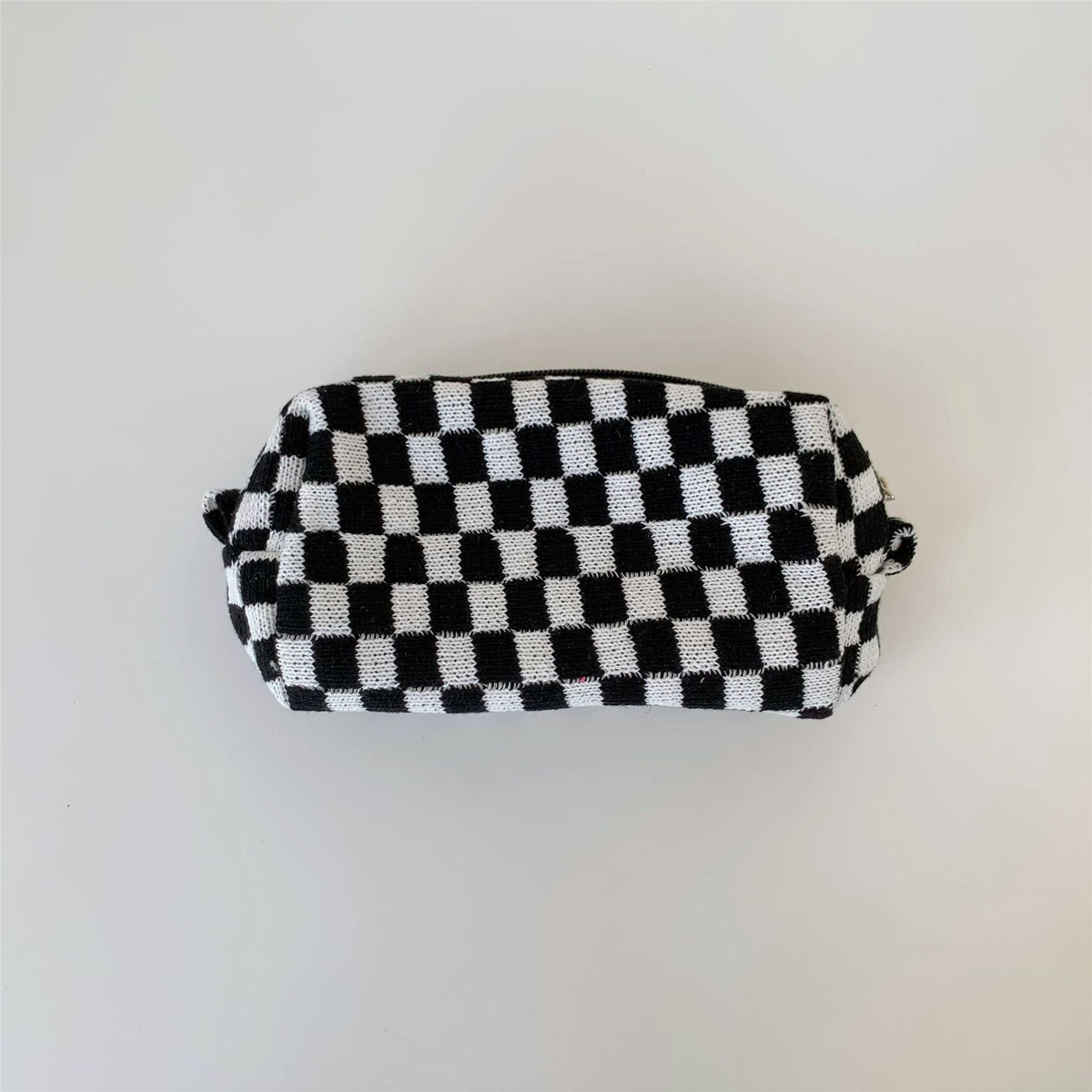 Boxy Checkerboard Zip Makeup Bag - Black