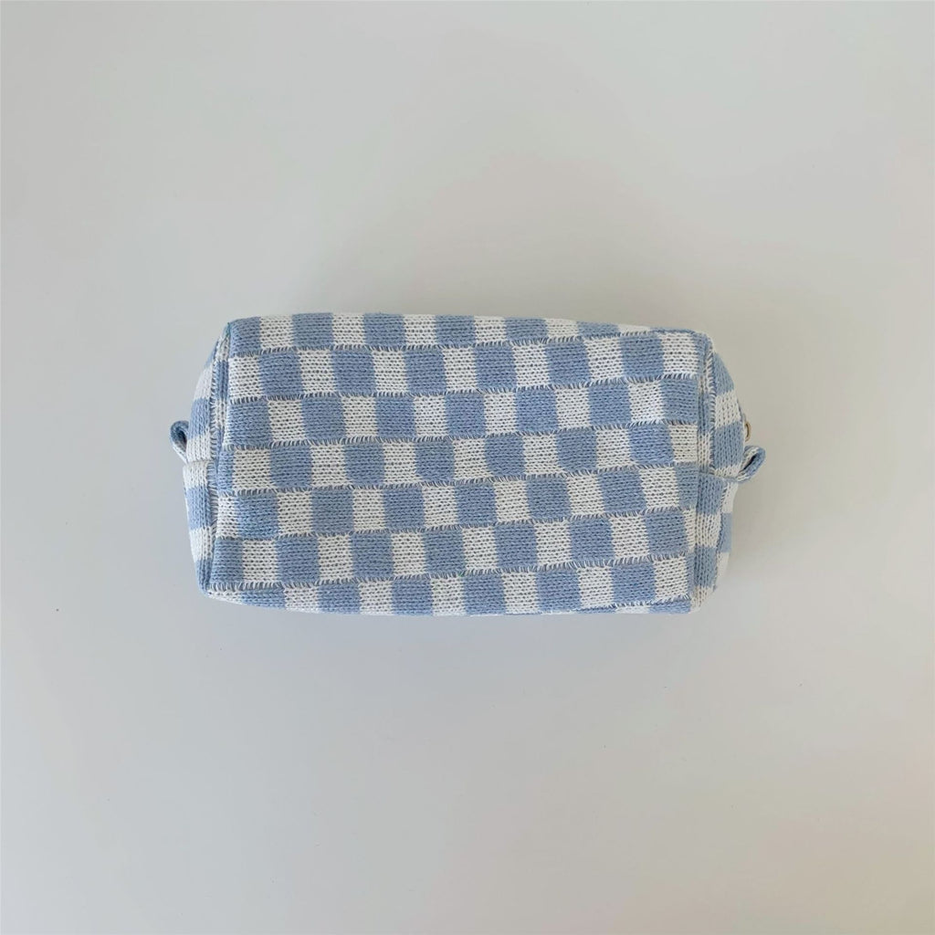 Boxy Checkerboard Zip Makeup Bag - Blue