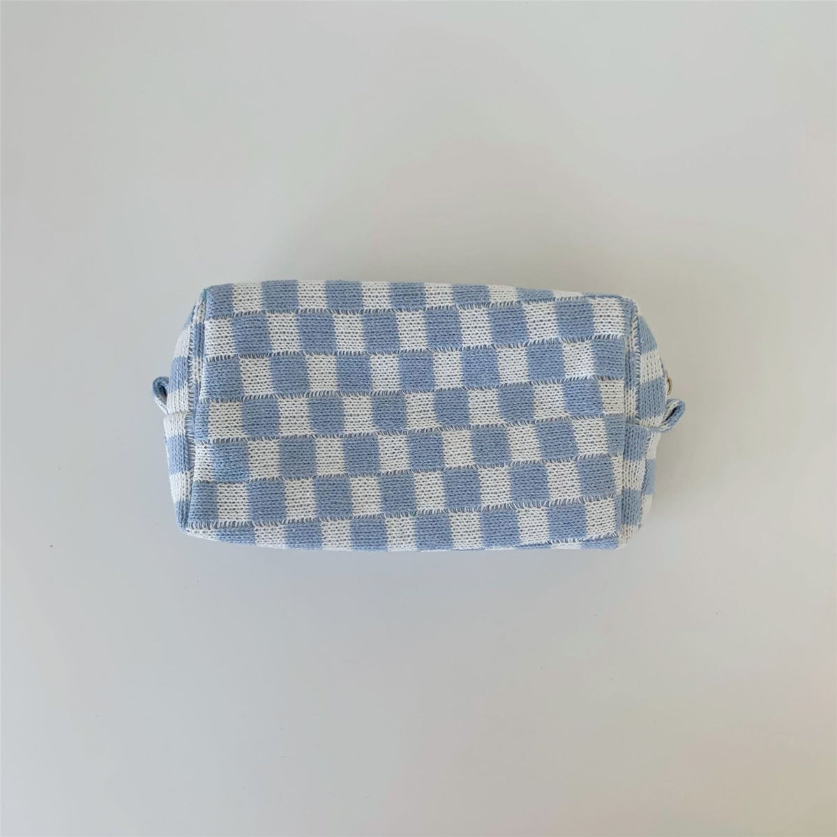 Boxy Checkerboard Zip Makeup Bag - Blue