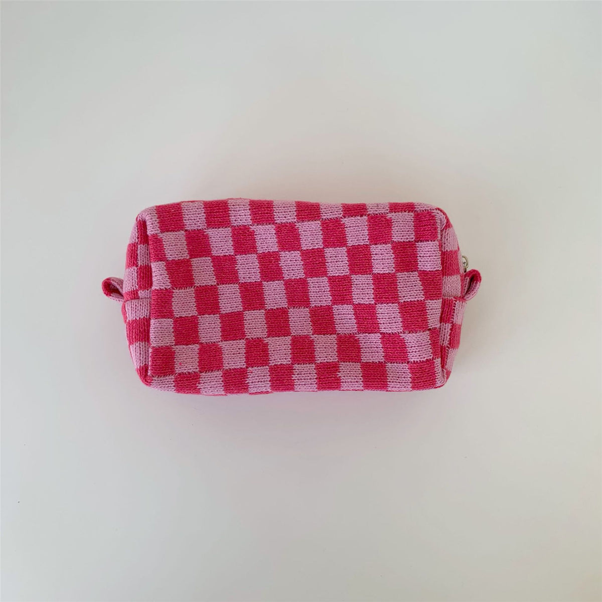 Boxy Checkerboard Zip Makeup Bag - Pink