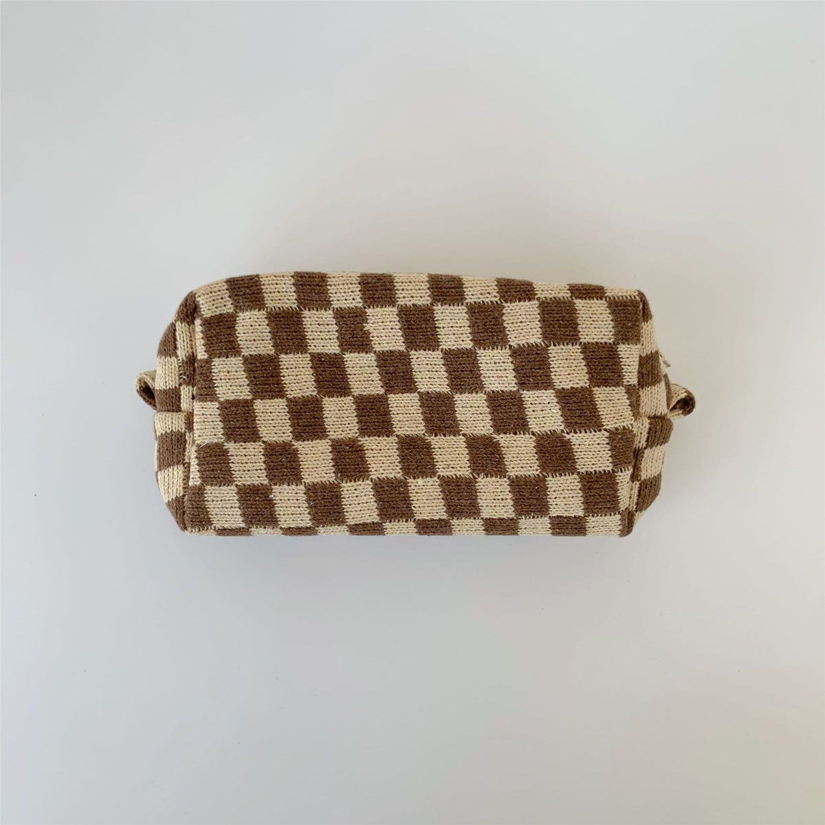 Boxy Checkerboard Zip Makeup Bag - coffee