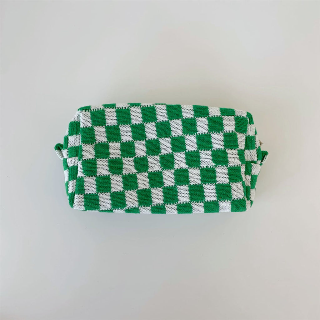 Boxy Checkerboard Zip Makeup Bag - green