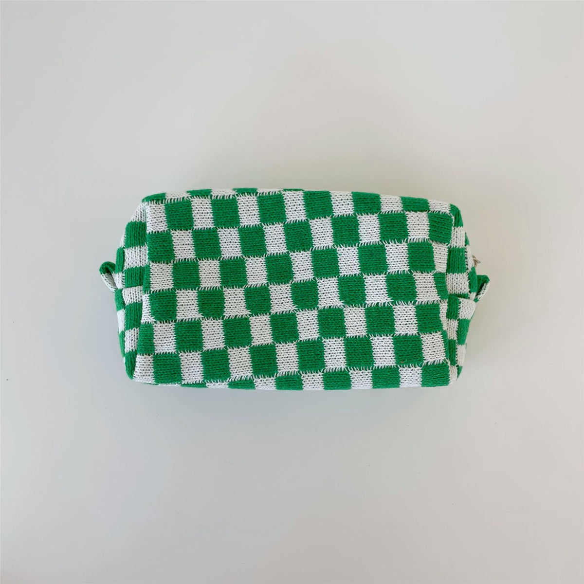 Boxy Checkerboard Zip Makeup Bag - green