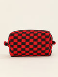 Boxy Checkerboard Zip Makeup Bag - red