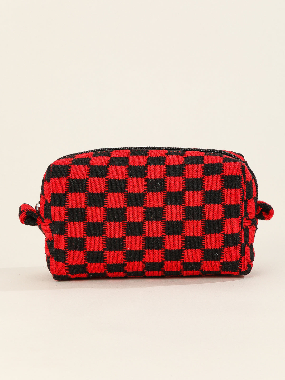 Boxy Checkerboard Zip Makeup Bag - red