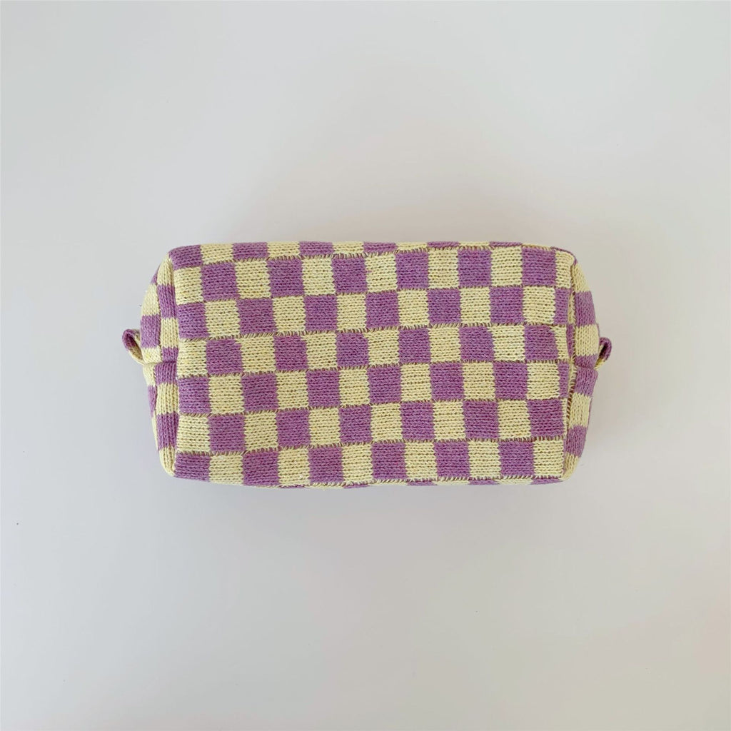 Boxy Checkerboard Zip Makeup Bag - yellow
