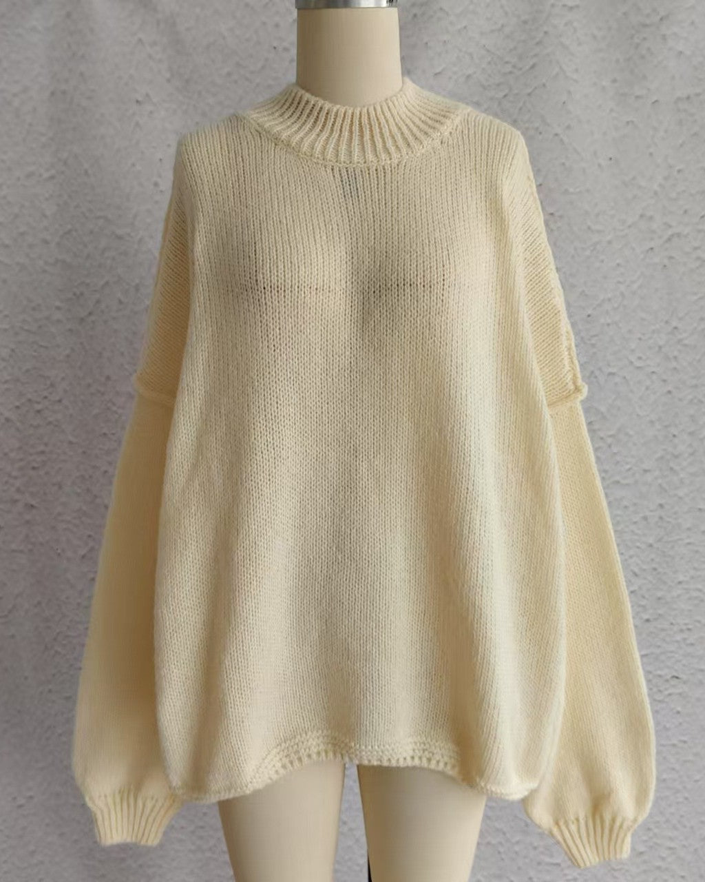 Oversized Mock Neck Balloon Sleeve Sweater - Apricot