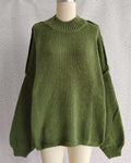 Oversized Mock Neck Balloon Sleeve Sweater - Green