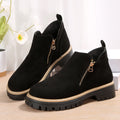 Faux Suede Side Zip Lug Sole Ankle Boots - Black