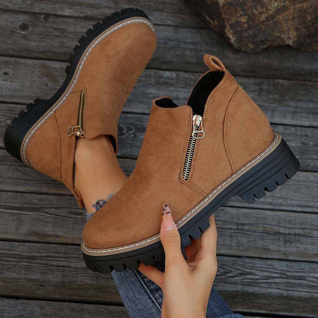 Faux Suede Side Zip Lug Sole Ankle Boots