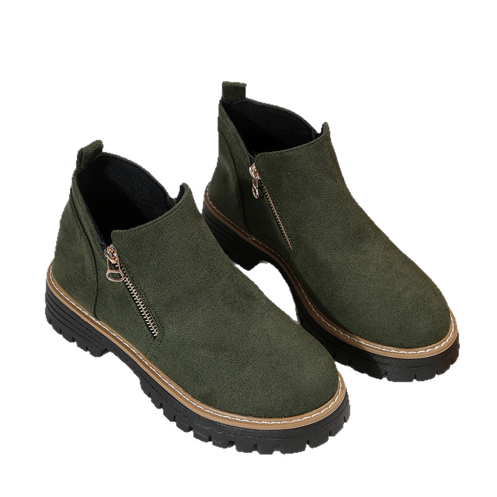 Faux Suede Side Zip Lug Sole Ankle Boots