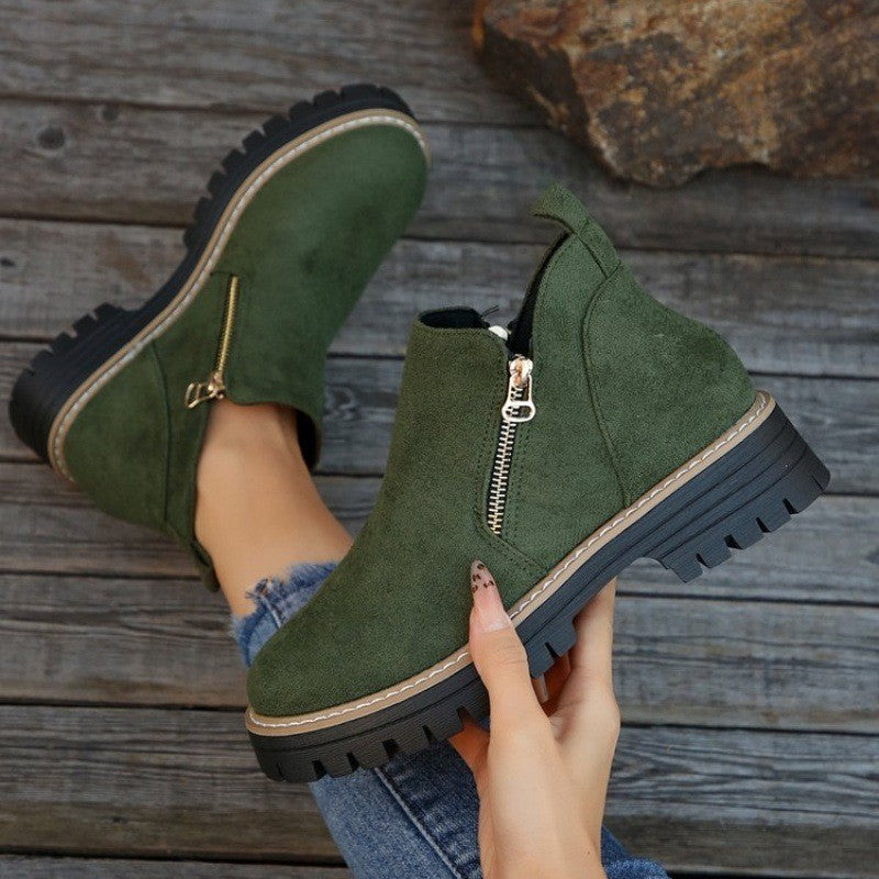Faux Suede Side Zip Lug Sole Ankle Boots