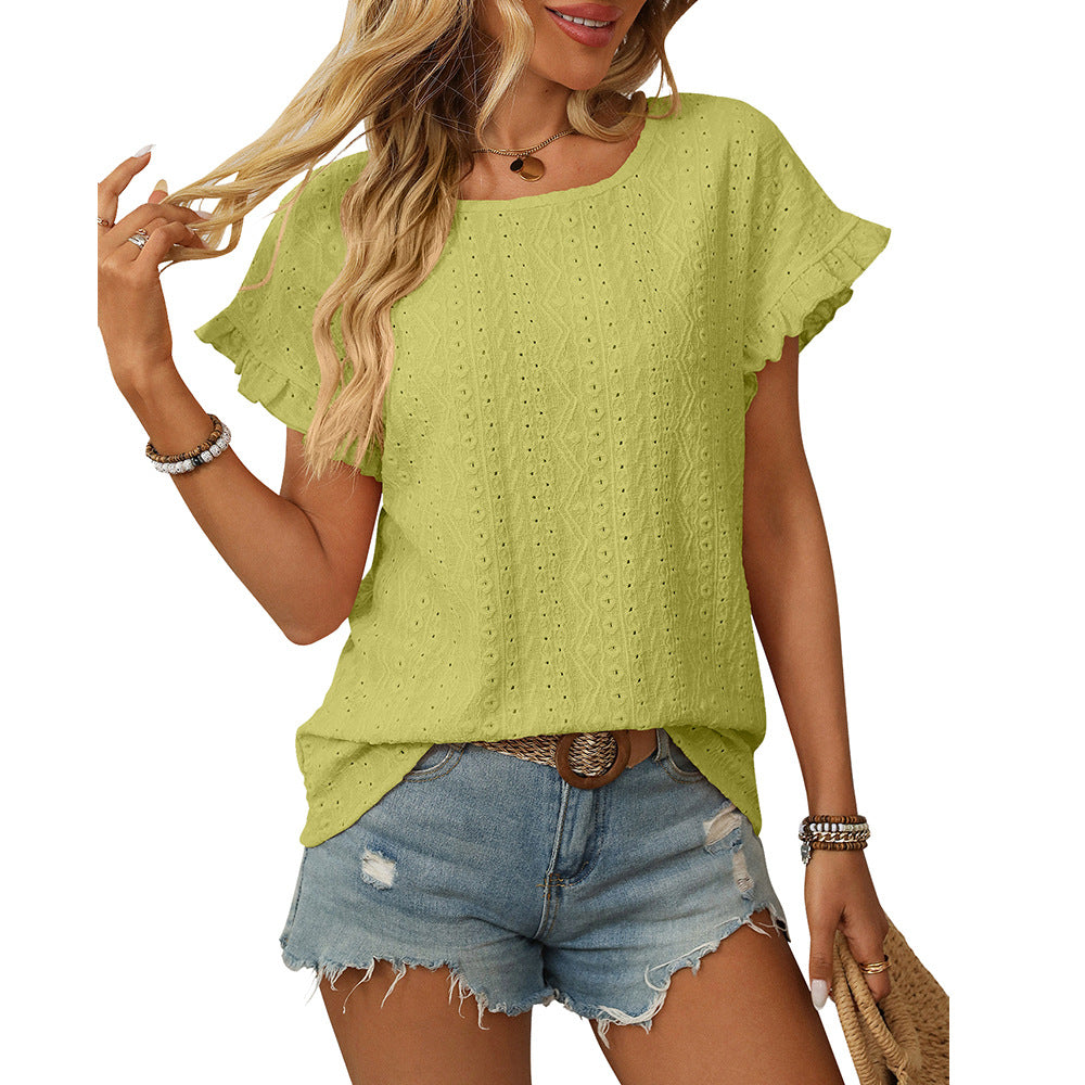 Flutter Sleeve Textured Boxy Tee - MustardYellow