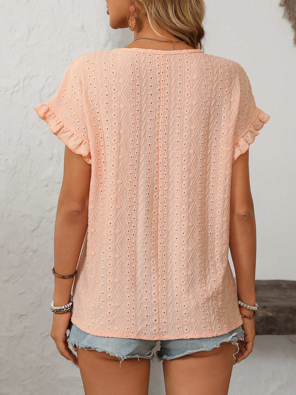 Flutter Sleeve Textured Boxy Tee - view 1