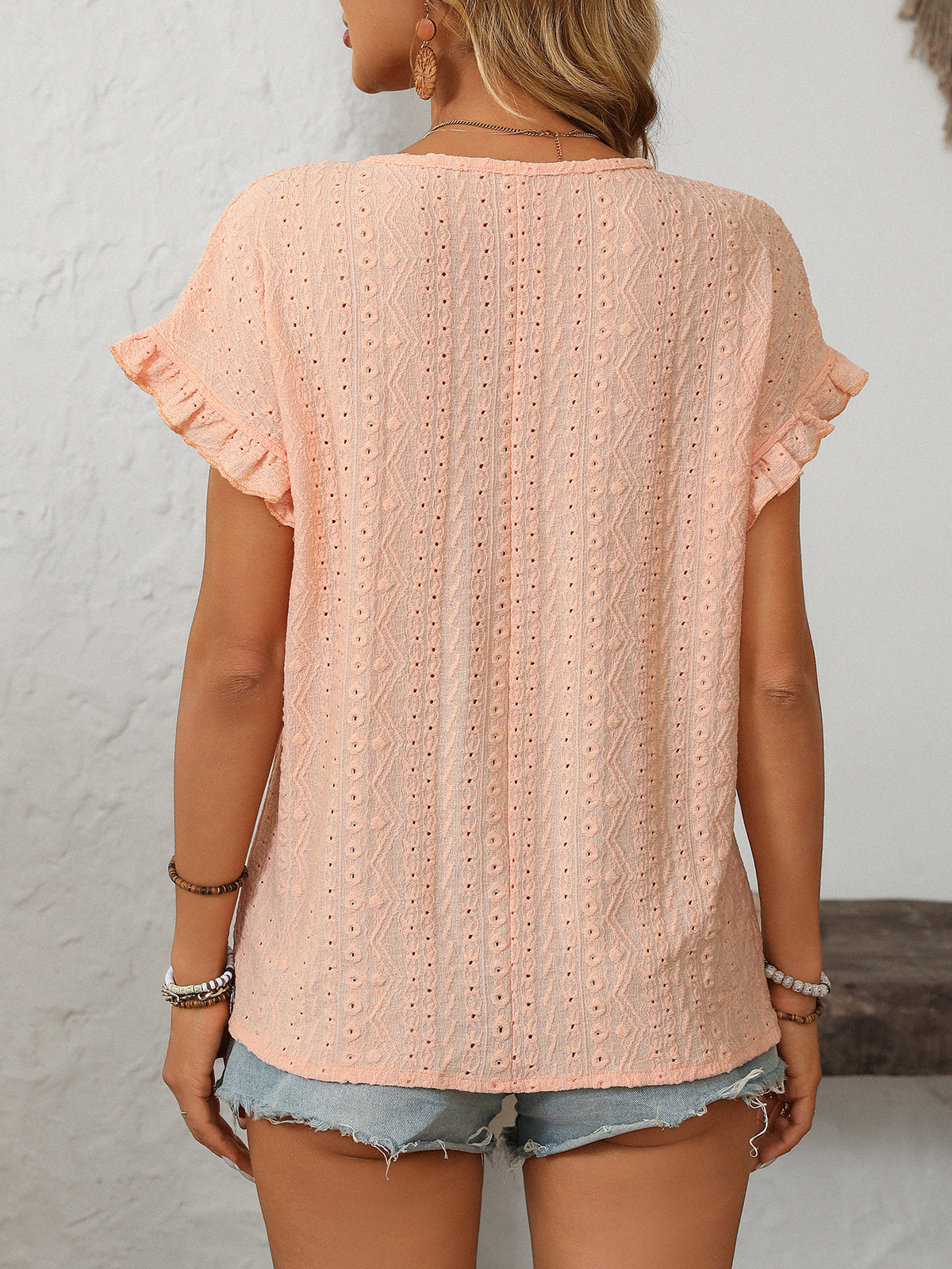 Flutter Sleeve Textured Boxy Tee - view 1