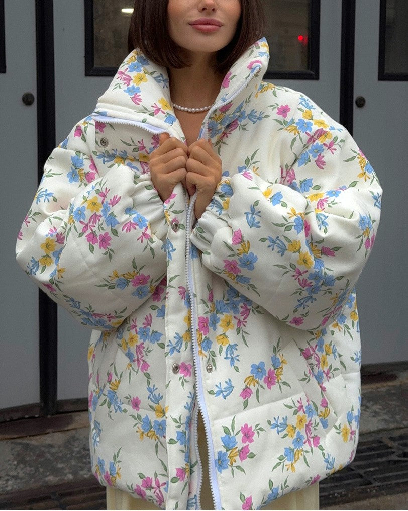 Ditsy Floral Oversized Puffer Jacket - Floral - 2