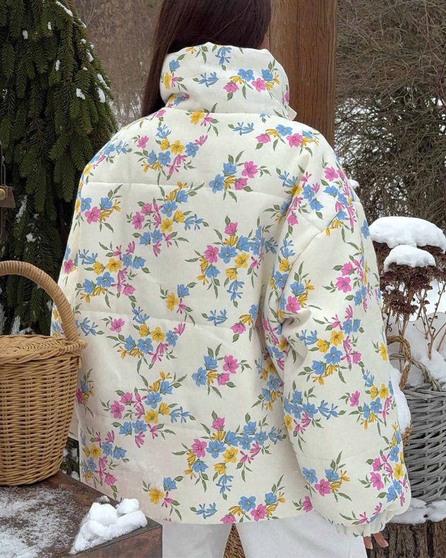 Ditsy Floral Oversized Puffer Jacket - Floral - 3