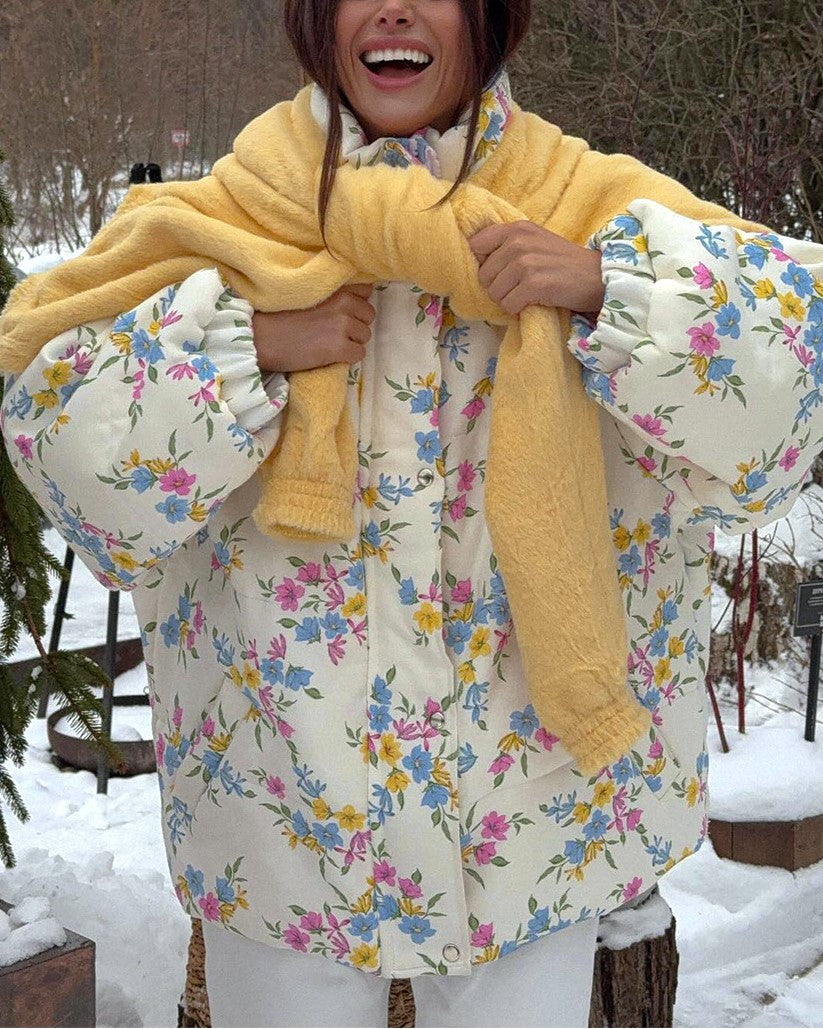 Ditsy Floral Oversized Puffer Jacket - Floral - 4