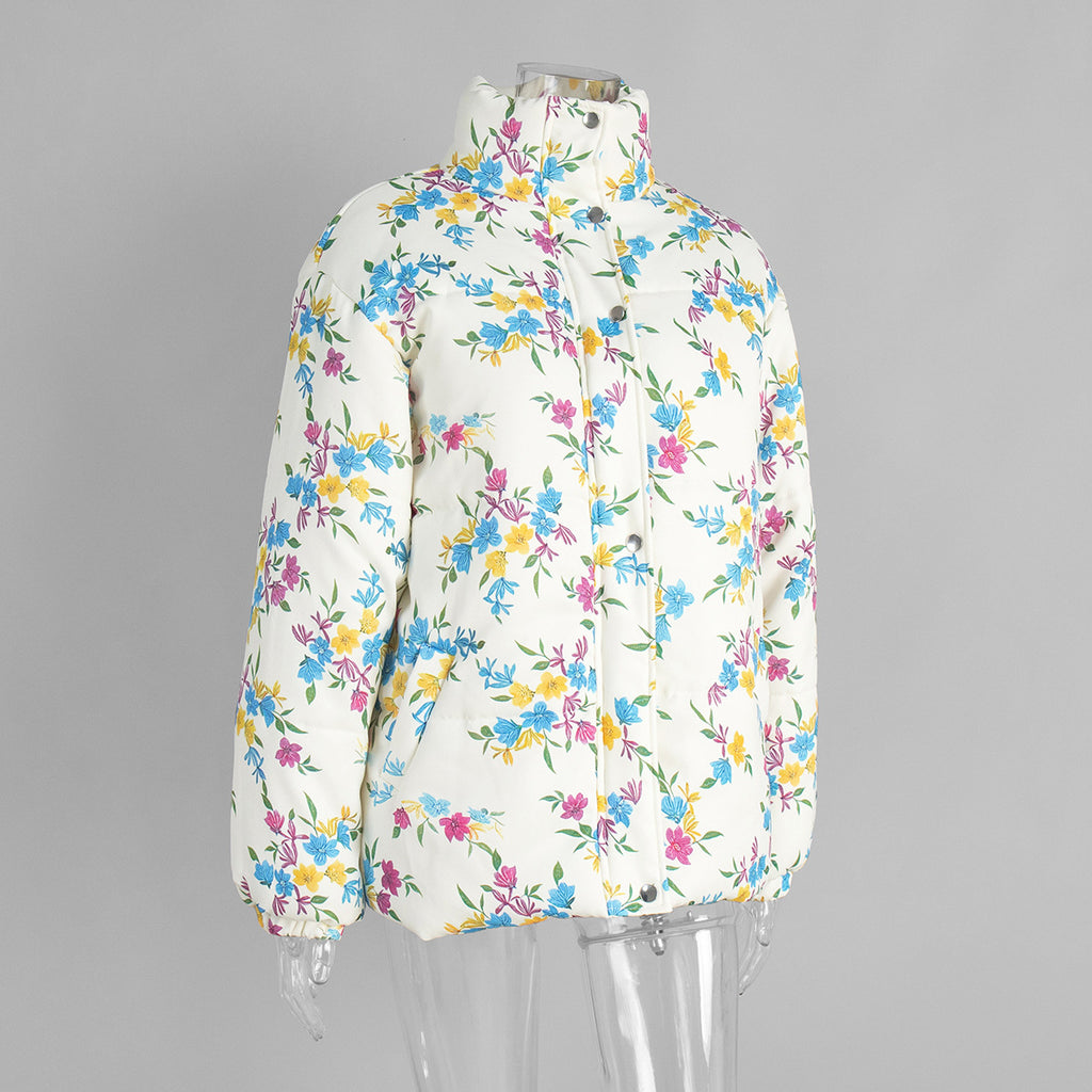 Ditsy Floral Oversized Puffer Jacket - Floral - 5
