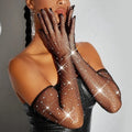 Crystal Embellished Fishnet Opera Gloves - Black