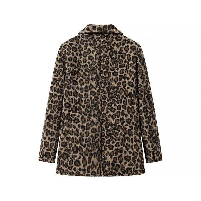 Brushed Leopard Print Notch Lapel Blazer - Brown