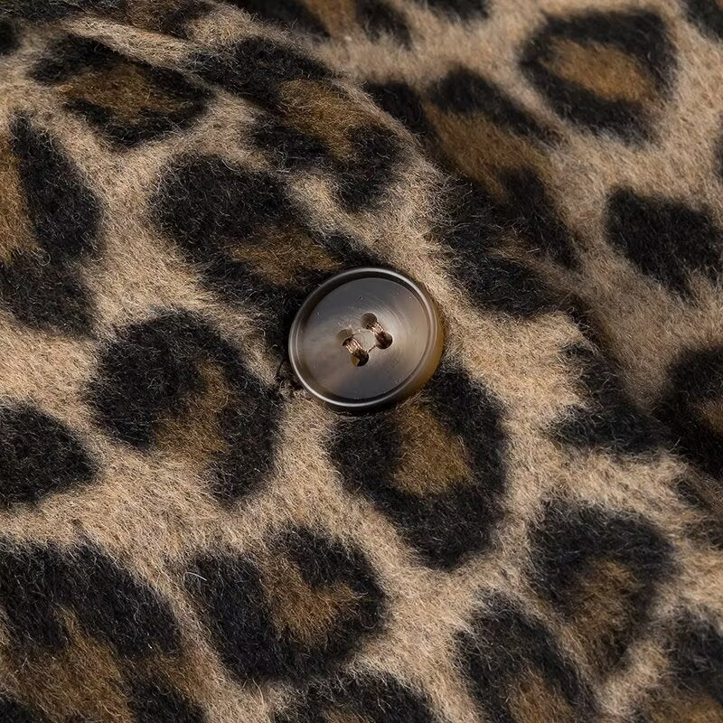 Brushed Leopard Print Notch Lapel Blazer - Brown - 10
