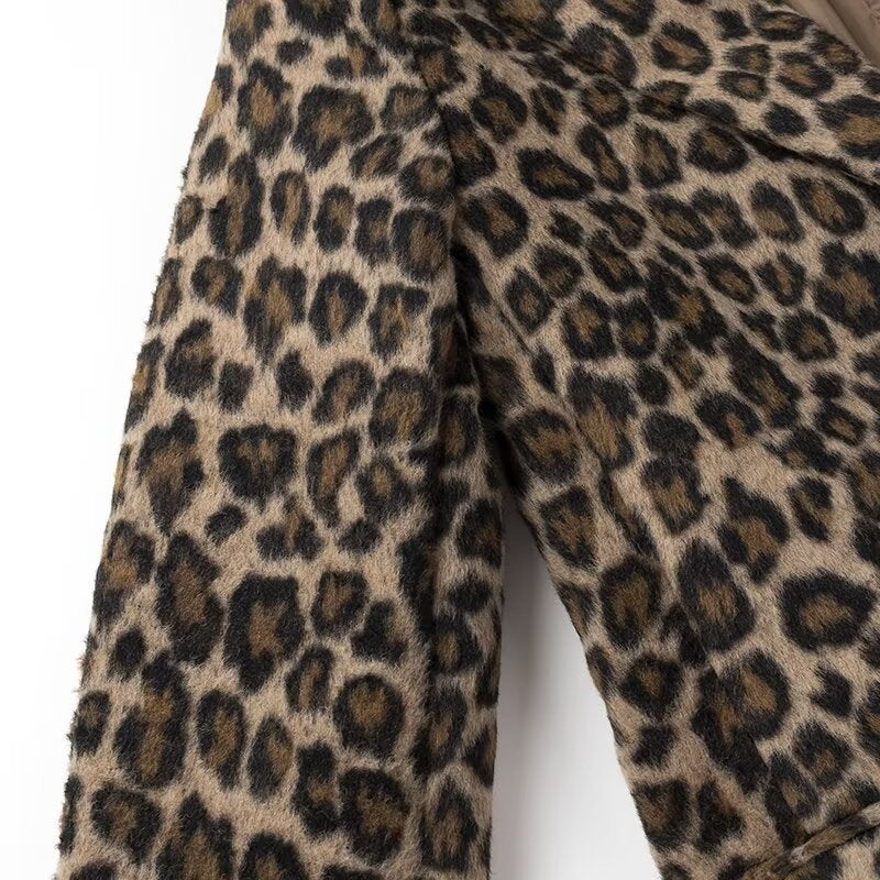 Brushed Leopard Print Notch Lapel Blazer - Brown - 2