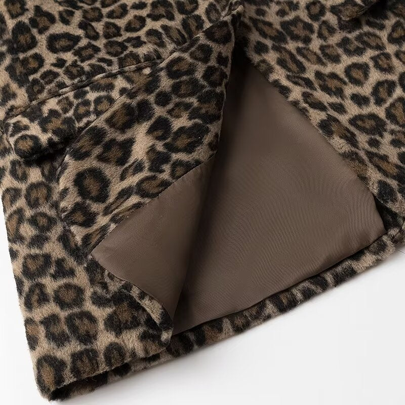 Brushed Leopard Print Notch Lapel Blazer - Brown - 4