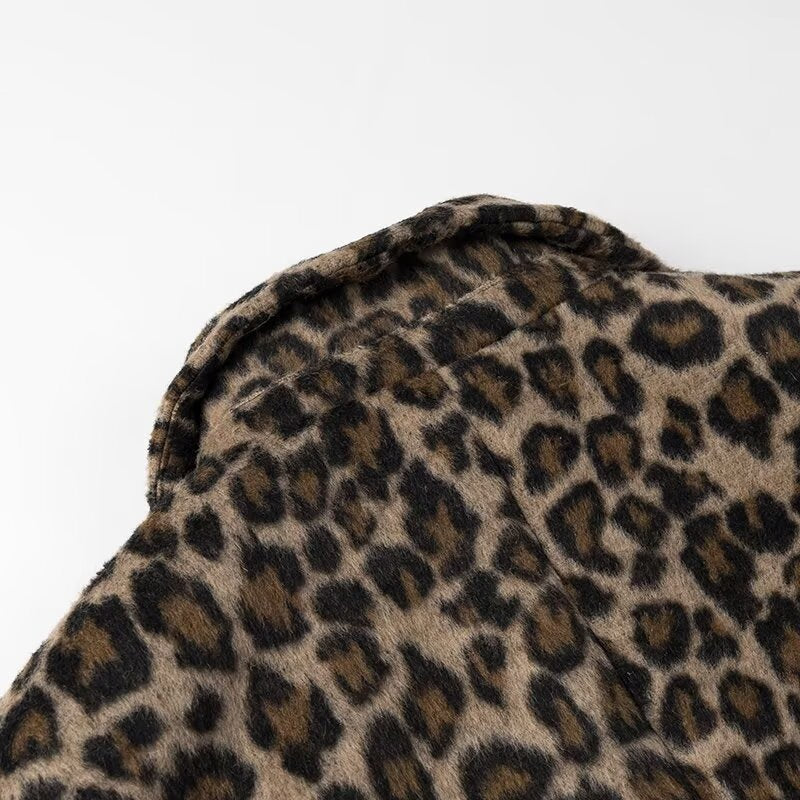 Brushed Leopard Print Notch Lapel Blazer - Brown - 5