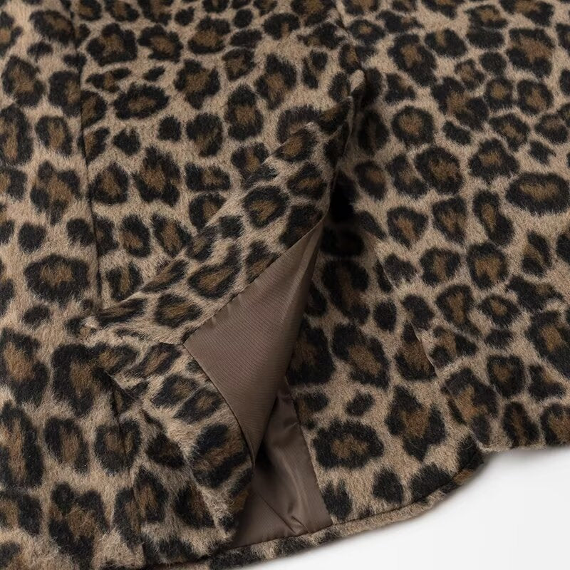 Brushed Leopard Print Notch Lapel Blazer - Brown - 6
