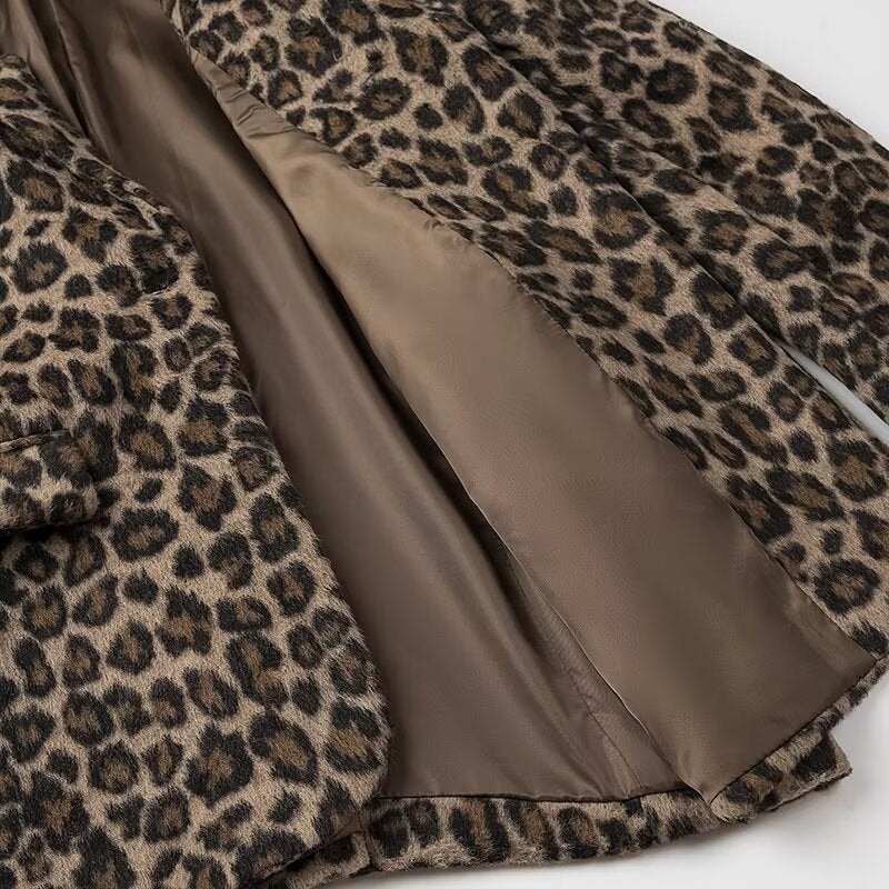 Brushed Leopard Print Notch Lapel Blazer - Brown - 8