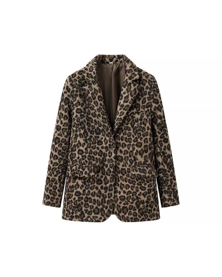 Brushed Leopard Print Notch Lapel Blazer