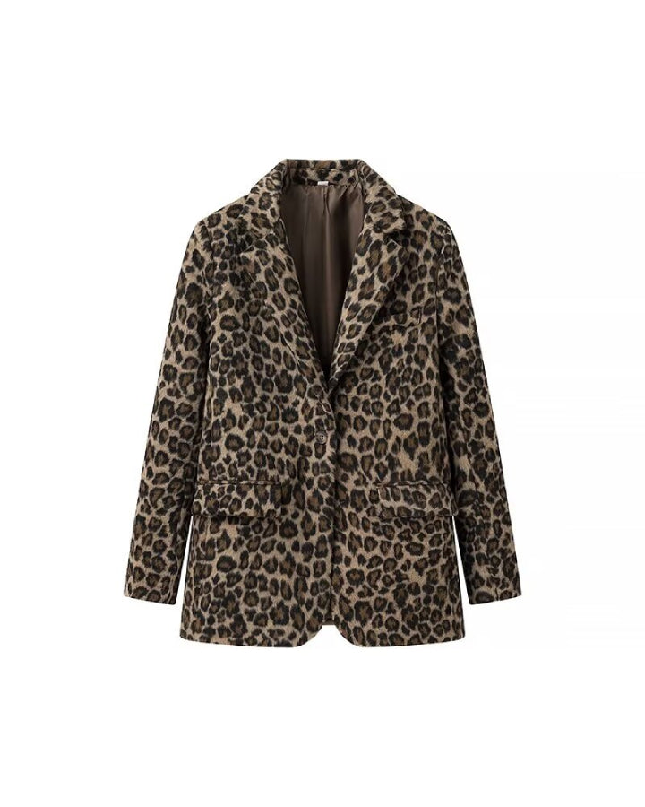 Brushed Leopard Print Notch Lapel Blazer - view 1