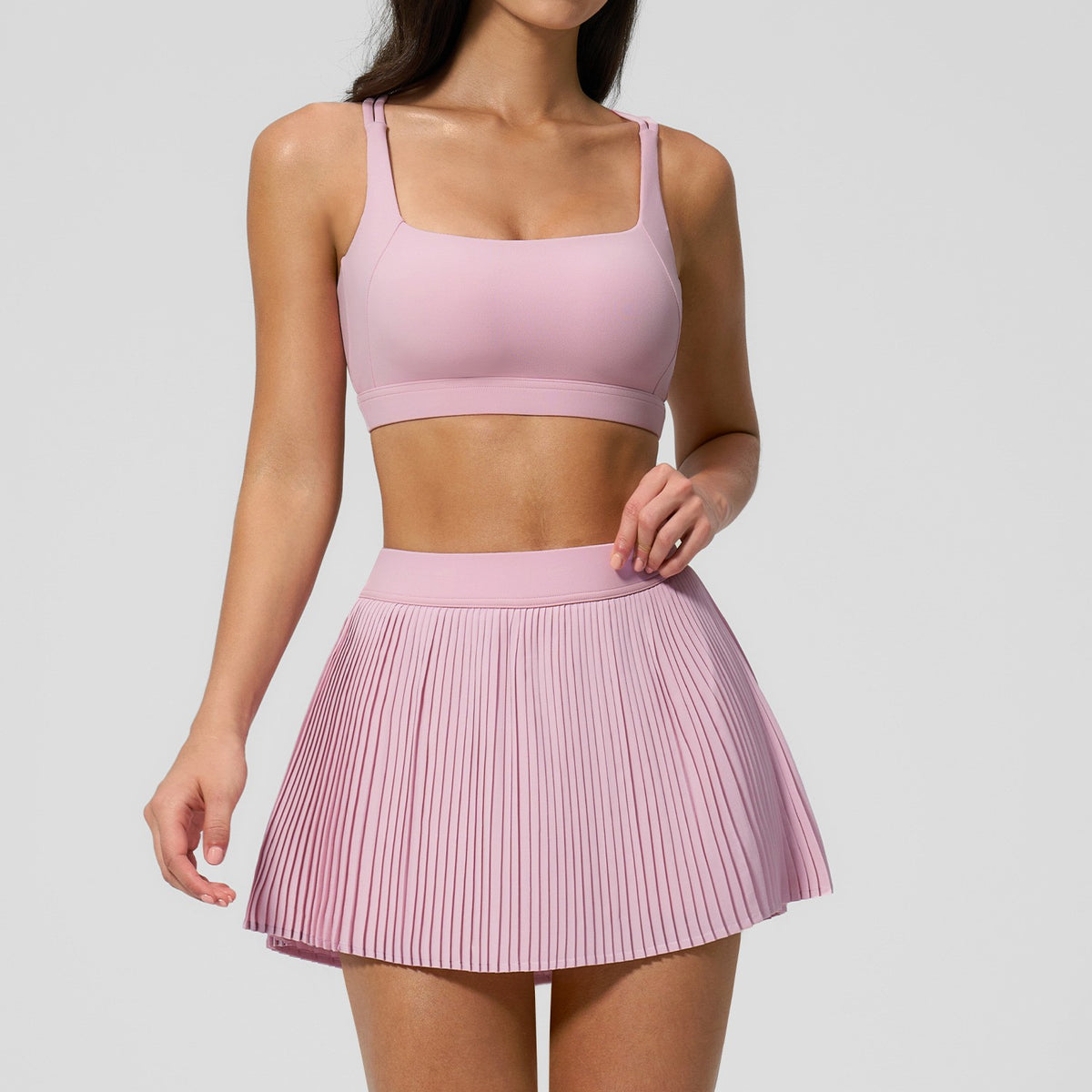 Crisscross Back Bra and Pleated Tennis Skort Set