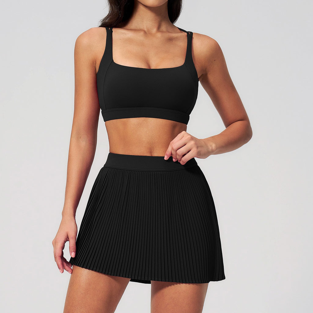 Crisscross Back Bra and Pleated Tennis Skort Set