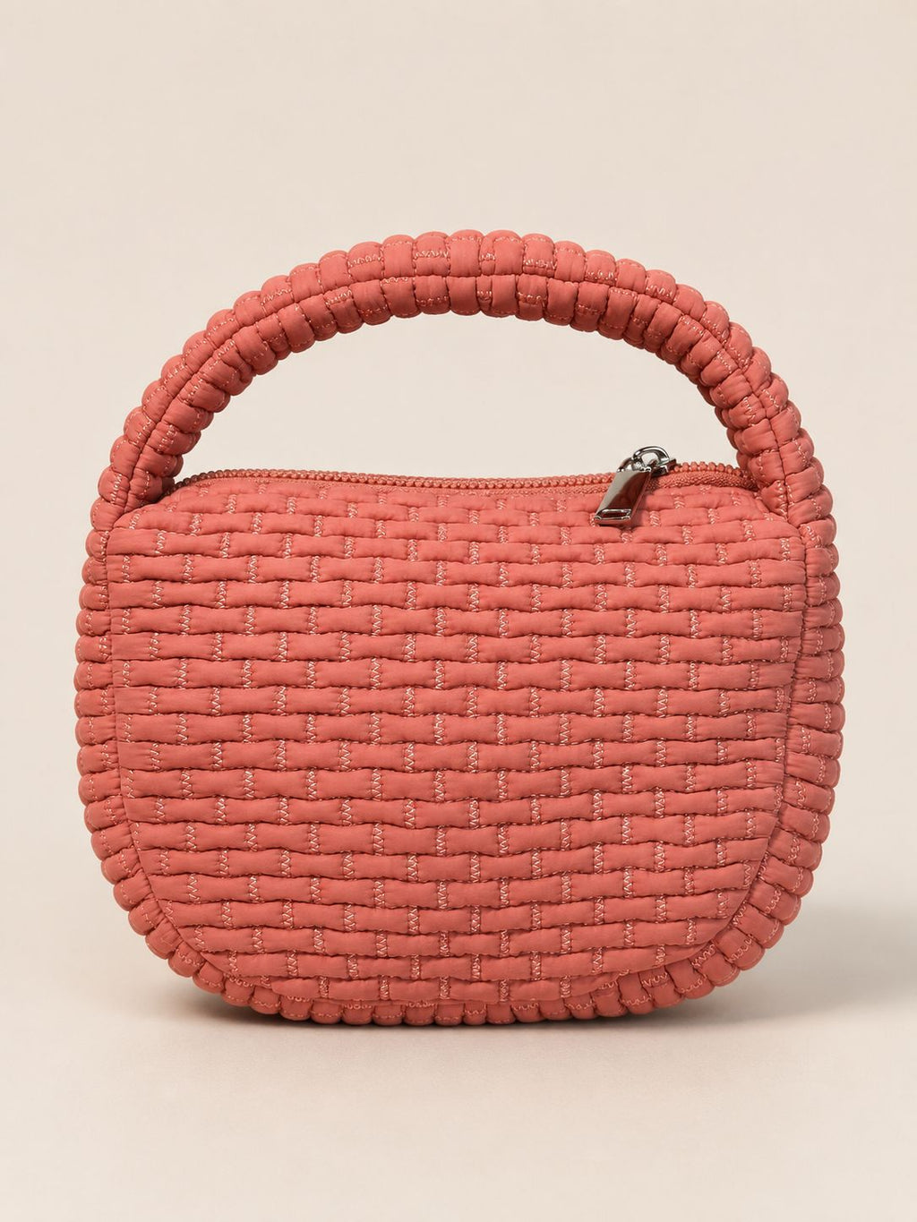 Puffy Quilted Round Mini Top Handle Bag - Bright_Pink