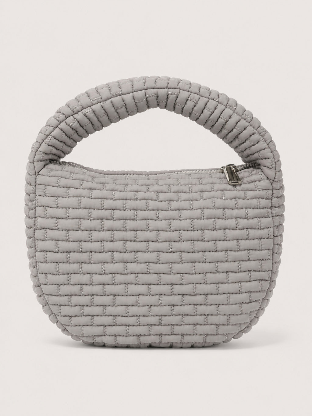 Puffy Quilted Round Mini Top Handle Bag - Gray