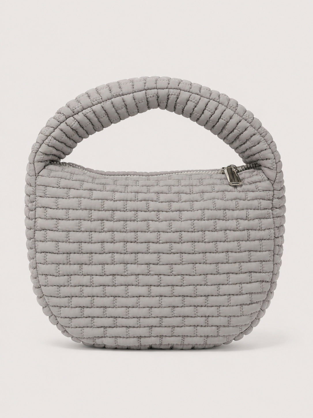 Puffy Quilted Round Mini Top Handle Bag - Gray