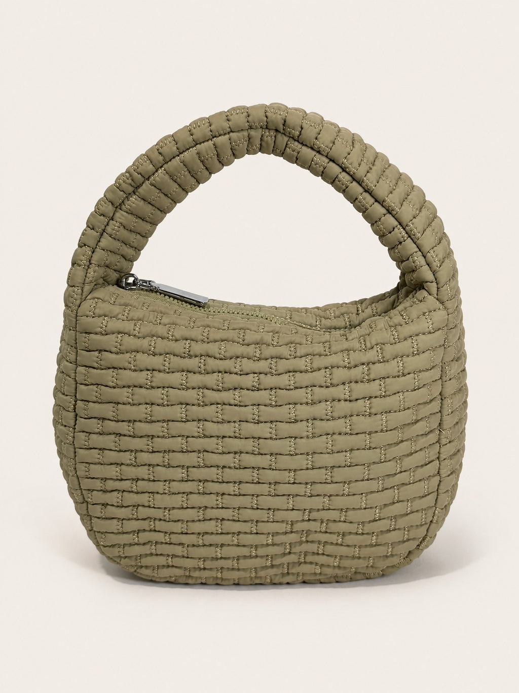 Puffy Quilted Round Mini Top Handle Bag - Grey_Green