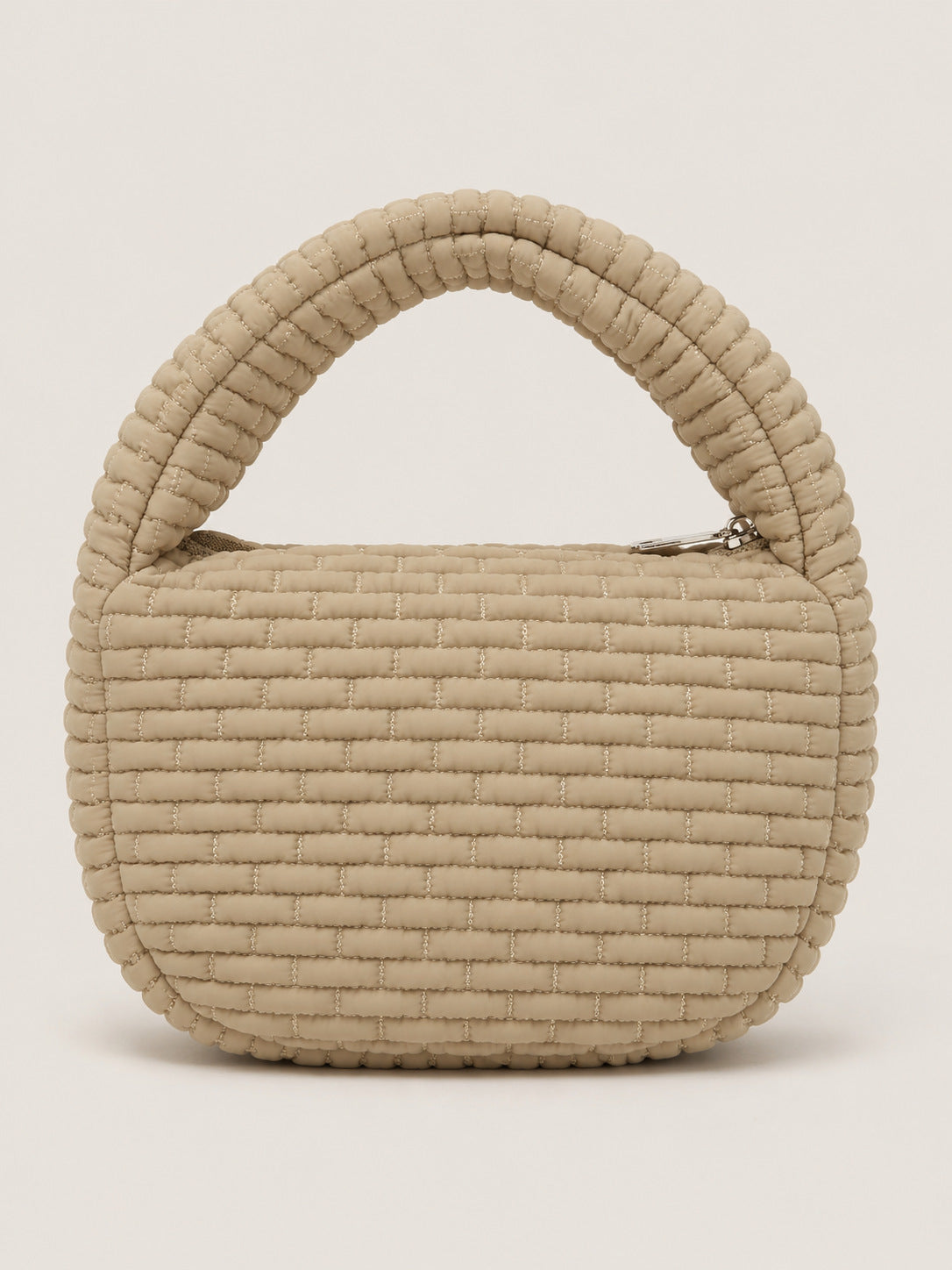 Puffy Quilted Round Mini Top Handle Bag - Khaki