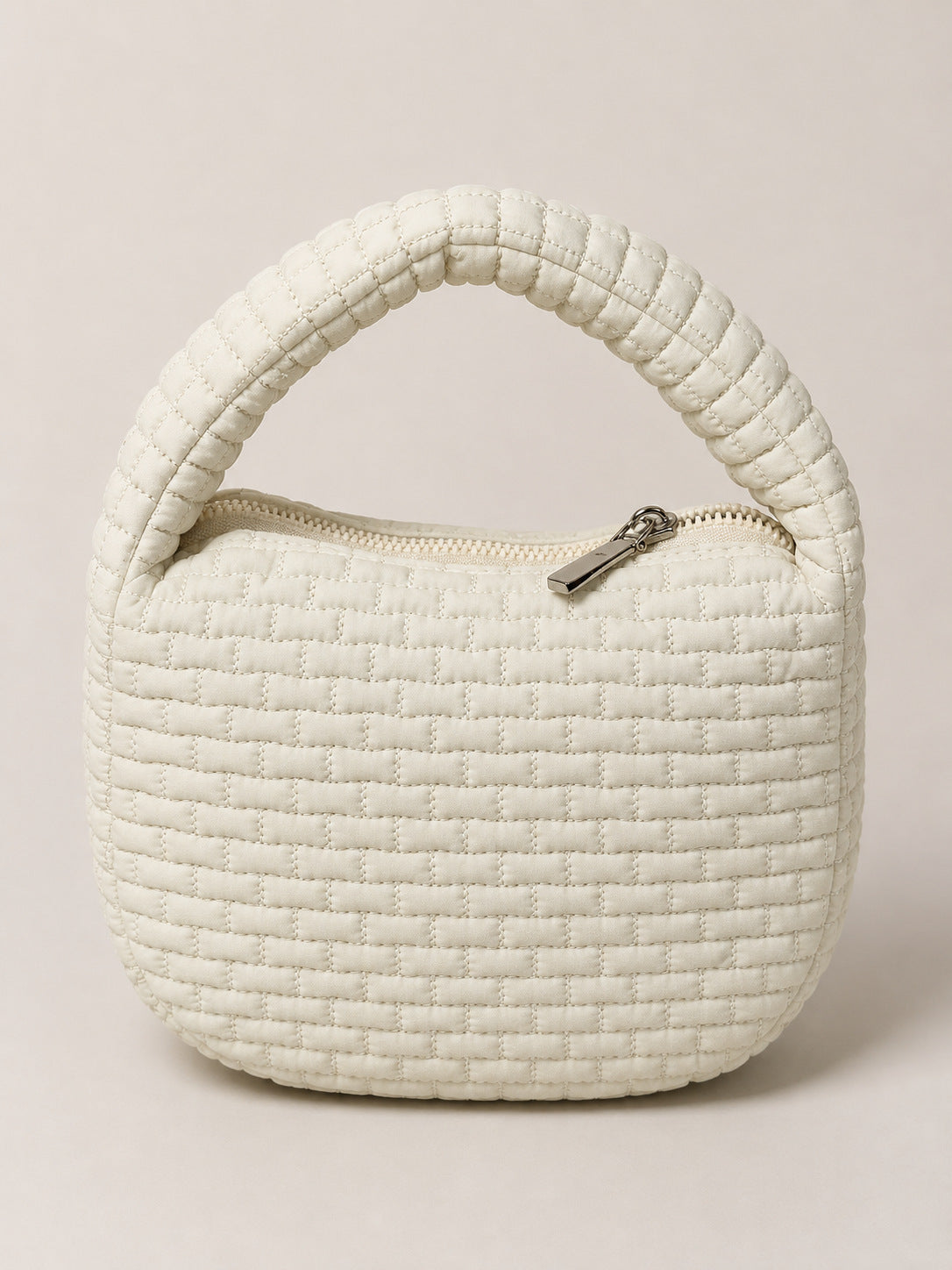 Puffy Quilted Round Mini Top Handle Bag - Off_White