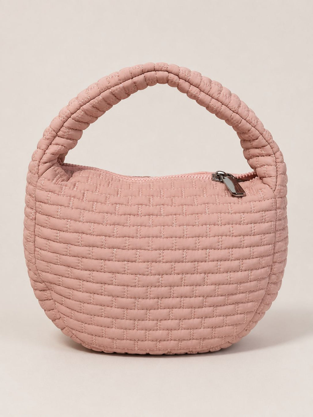 Puffy Quilted Round Mini Top Handle Bag - Pink