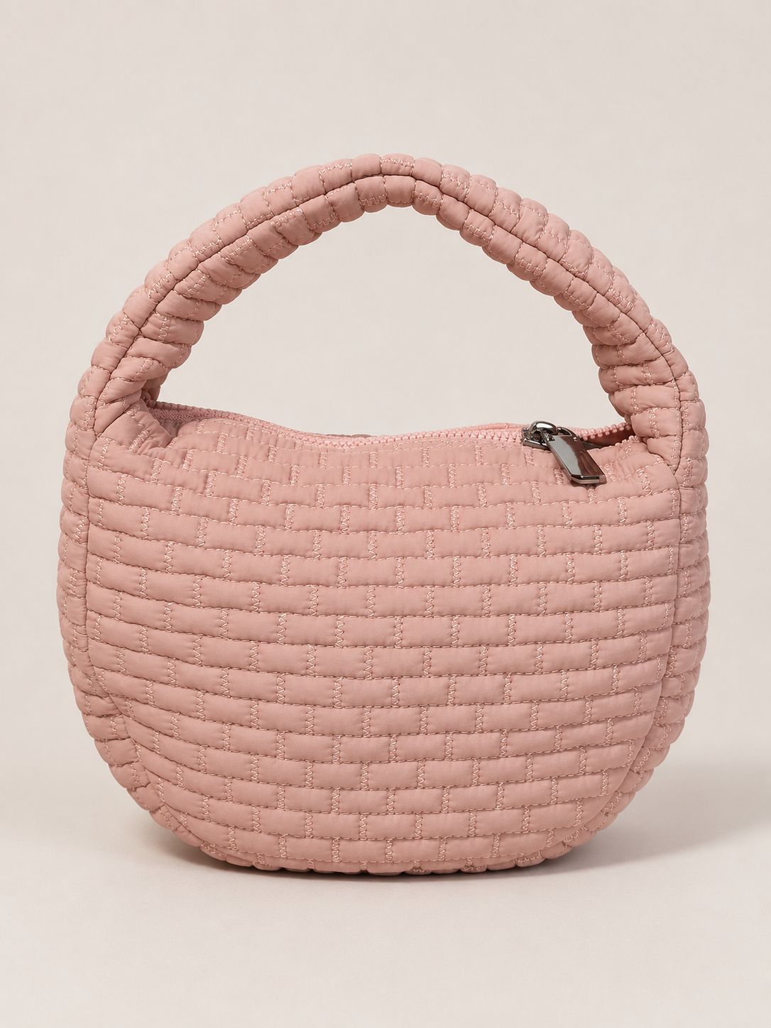 Puffy Quilted Round Mini Top Handle Bag - Pink