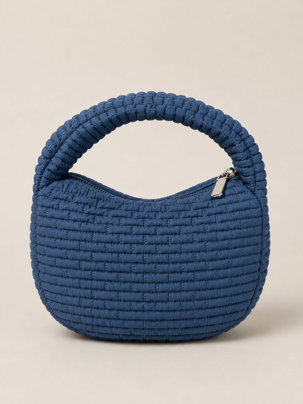 Puffy Quilted Round Mini Top Handle Bag - Royal_Blue