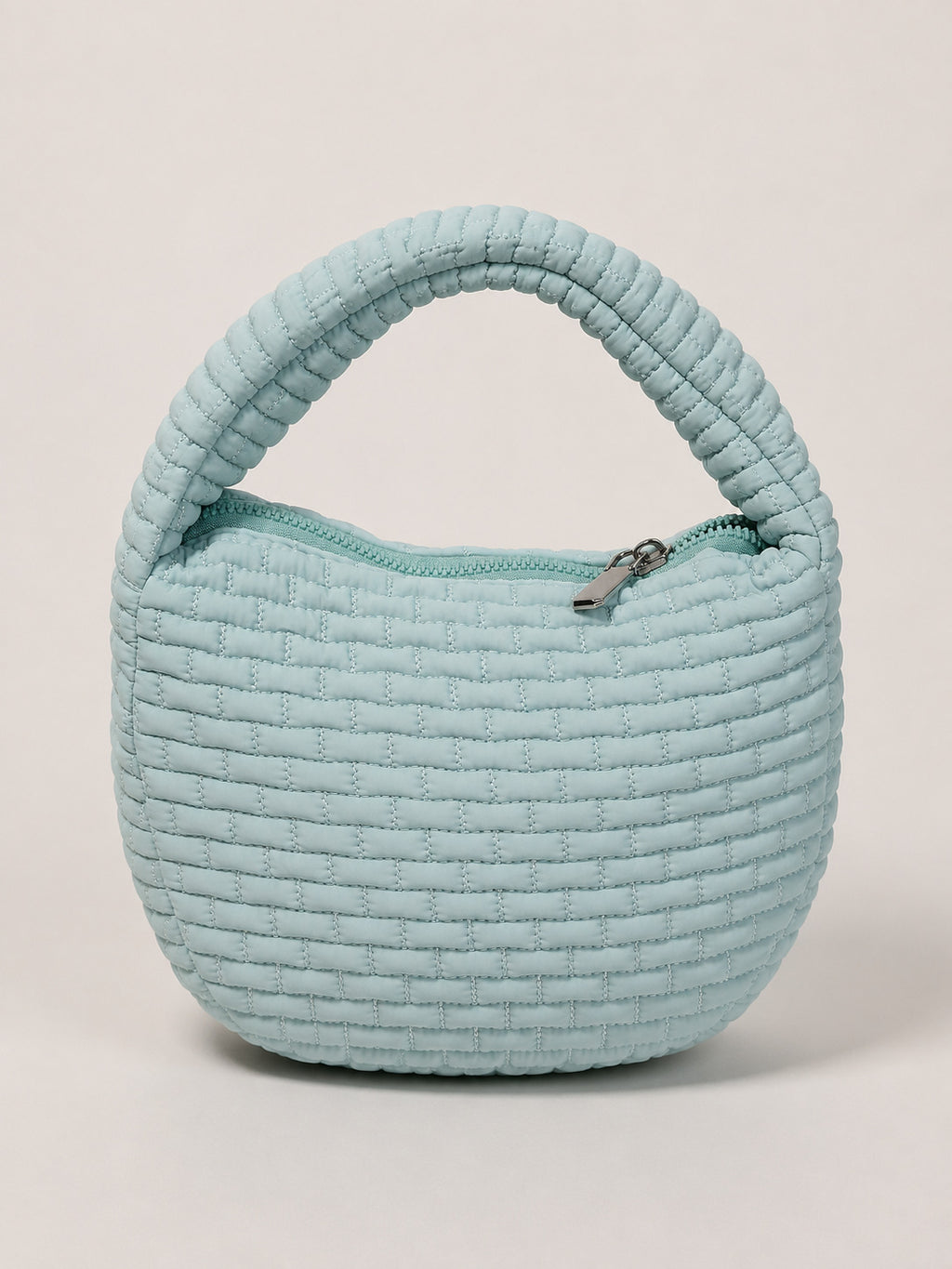 Puffy Quilted Round Mini Top Handle Bag - Sky_Blue