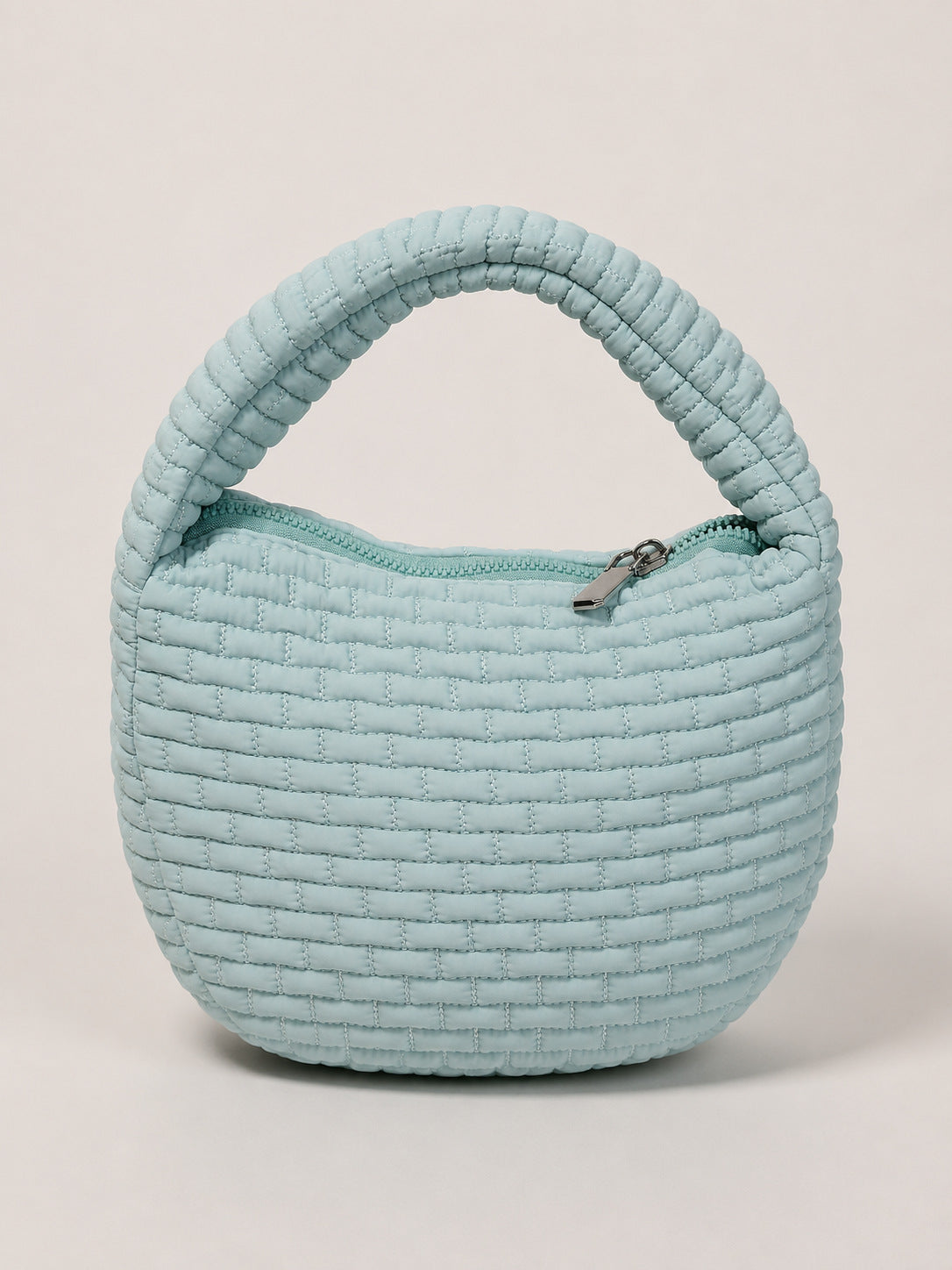 Puffy Quilted Round Mini Top Handle Bag - Sky_Blue