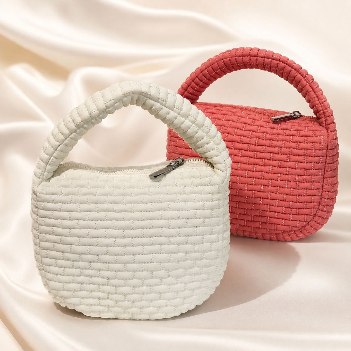 Puffy Quilted Round Mini Top Handle Bag