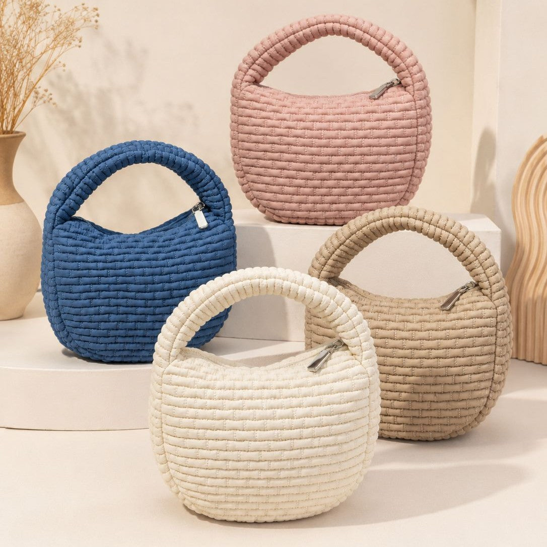Puffy Quilted Round Mini Top Handle Bag - view 2