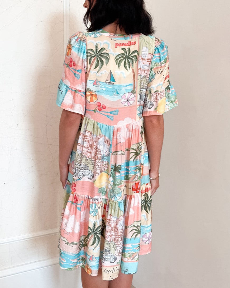 Boho Print Button Front Tiered Mini Dress - Color_1 - 2