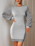 Sequin Sleeve Bodycon Sweater Mini Dress - Gray